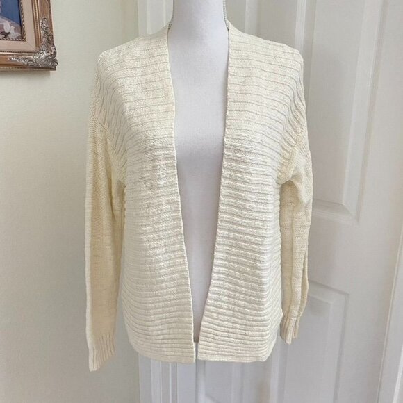 Gap Open Front Cardigan Off White Ribbed Front Sz Medium - Picture 1 of 8